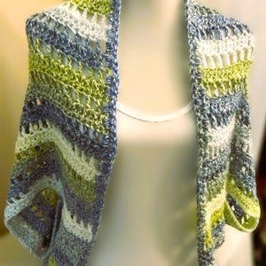 HANDMADE CROCHET COCOON SHRUG - LT WT. BLUE/GREEN/WHITE - SIZE S